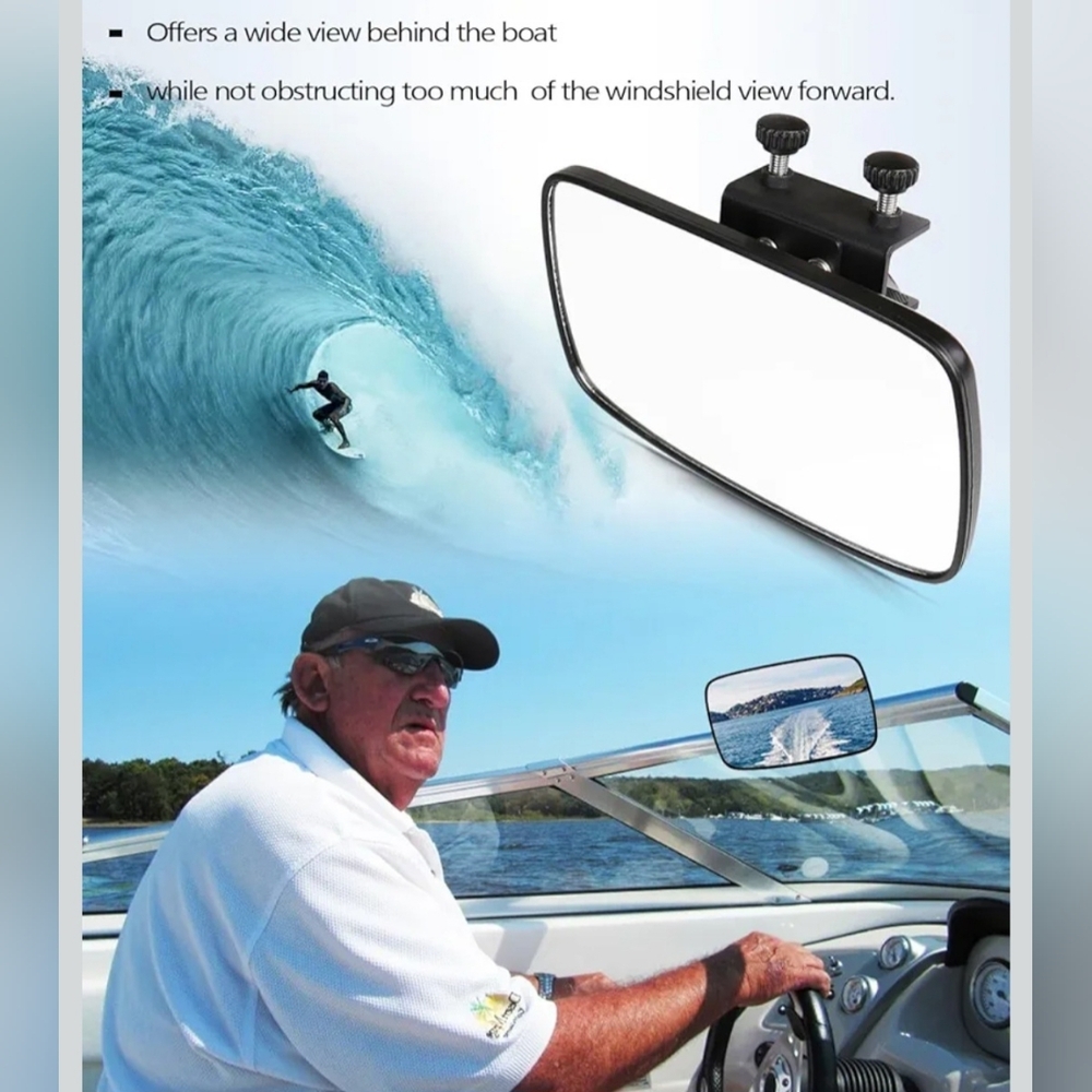Universal Marine Rear View Mirror - Black - Picture 3 of 14